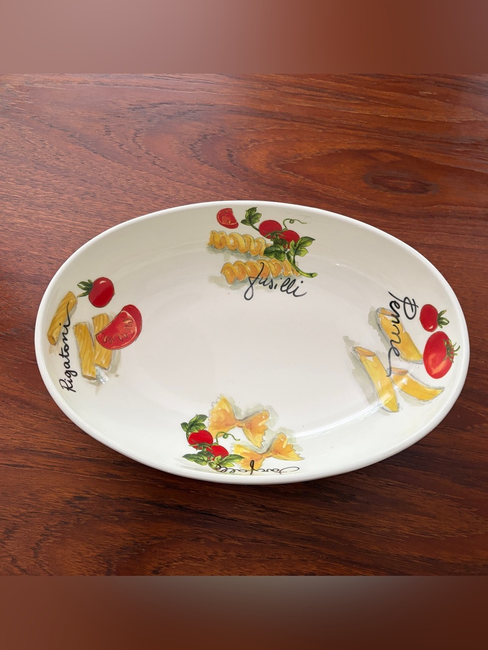 Effetti Home Ceramic Oval Pasta Serving Bowl with Tomato & Pasta Motif